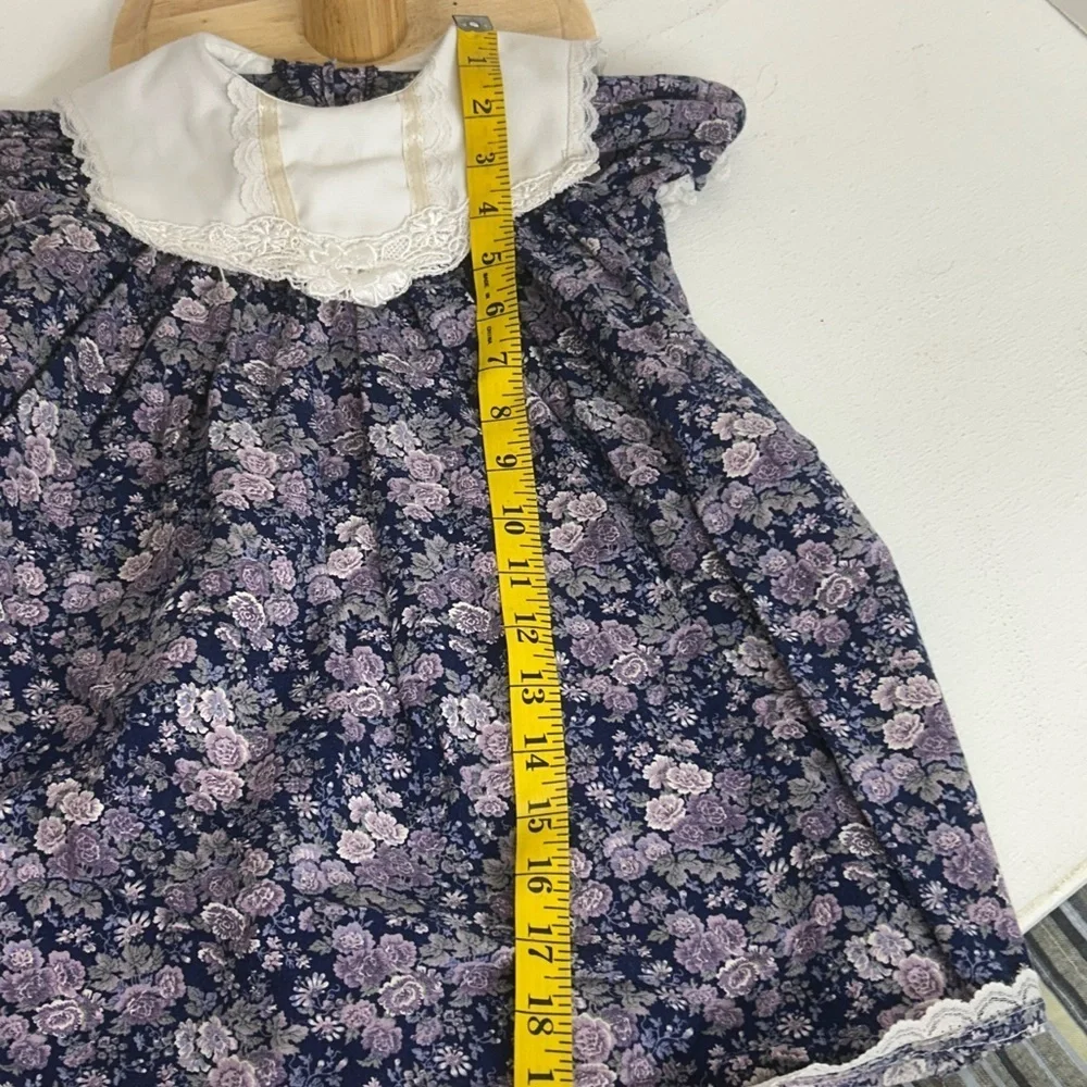 Vintage Navy Floral Dress with Lace Collar